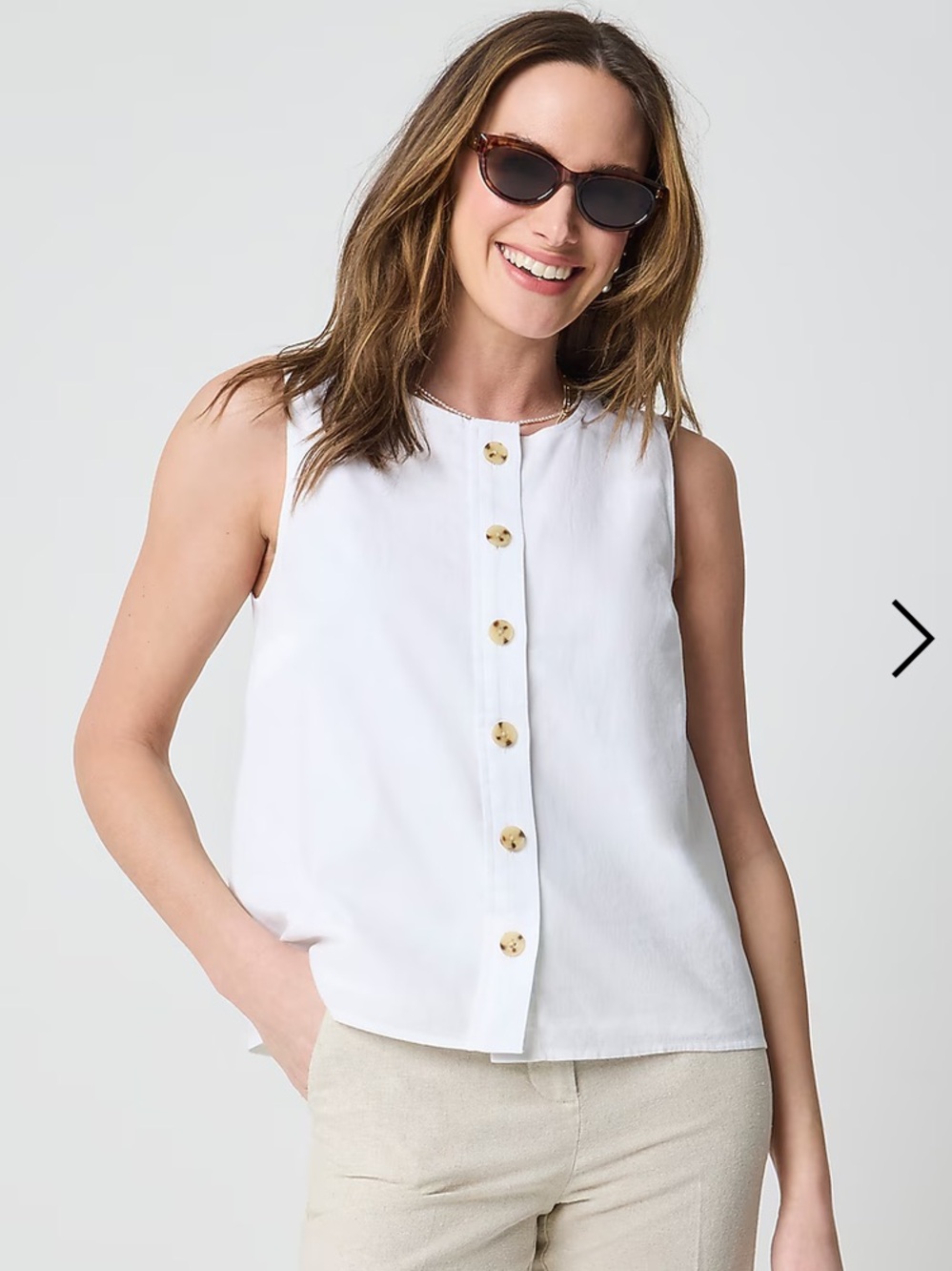 J. Crew White Button-Front Cotton Linen Tank with